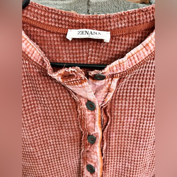 Zenana Washed Out Button-Up Long Sleeve Waffle Knit Tops Size Small - Picture 4 of 15